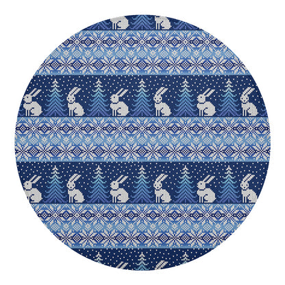 Snow Rabbit Knitted Pattern Print Round Blanket