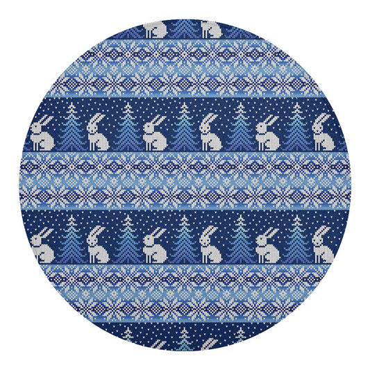 Snow Rabbit Knitted Pattern Print Round Blanket