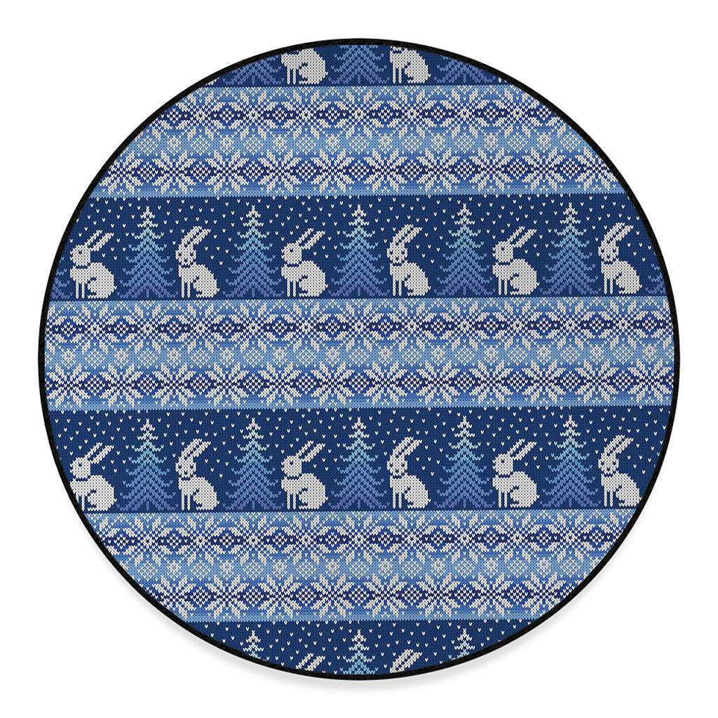 Snow Rabbit Knitted Pattern Print Round Floor Mat