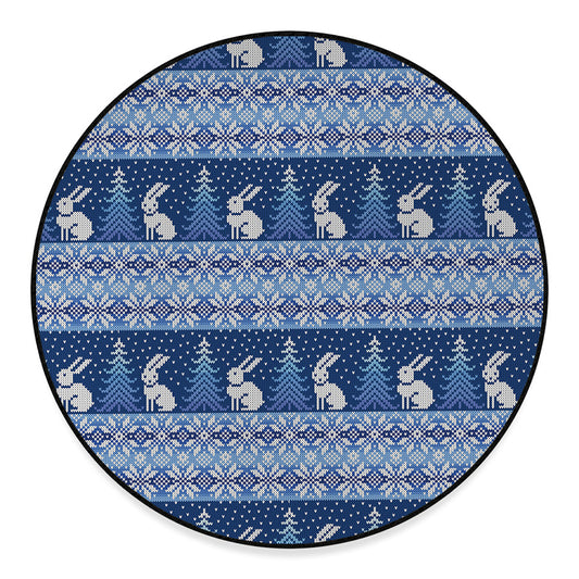 Snow Rabbit Knitted Pattern Print Round Floor Mat