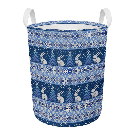 Snow Rabbit Knitted Pattern Print Round Laundry Basket