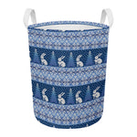 Snow Rabbit Knitted Pattern Print Round Laundry Basket