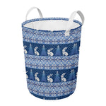 Snow Rabbit Knitted Pattern Print Round Laundry Basket
