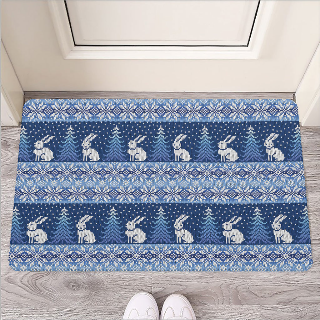 Snow Rabbit Knitted Pattern Print Rubber Doormat
