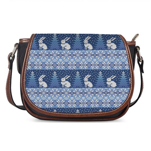Snow Rabbit Knitted Pattern Print Saddle Bag