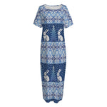 Snow Rabbit Knitted Pattern Print Short Sleeve Long Nightdress