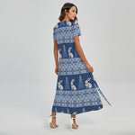 Snow Rabbit Knitted Pattern Print Short Sleeve Maxi Dress