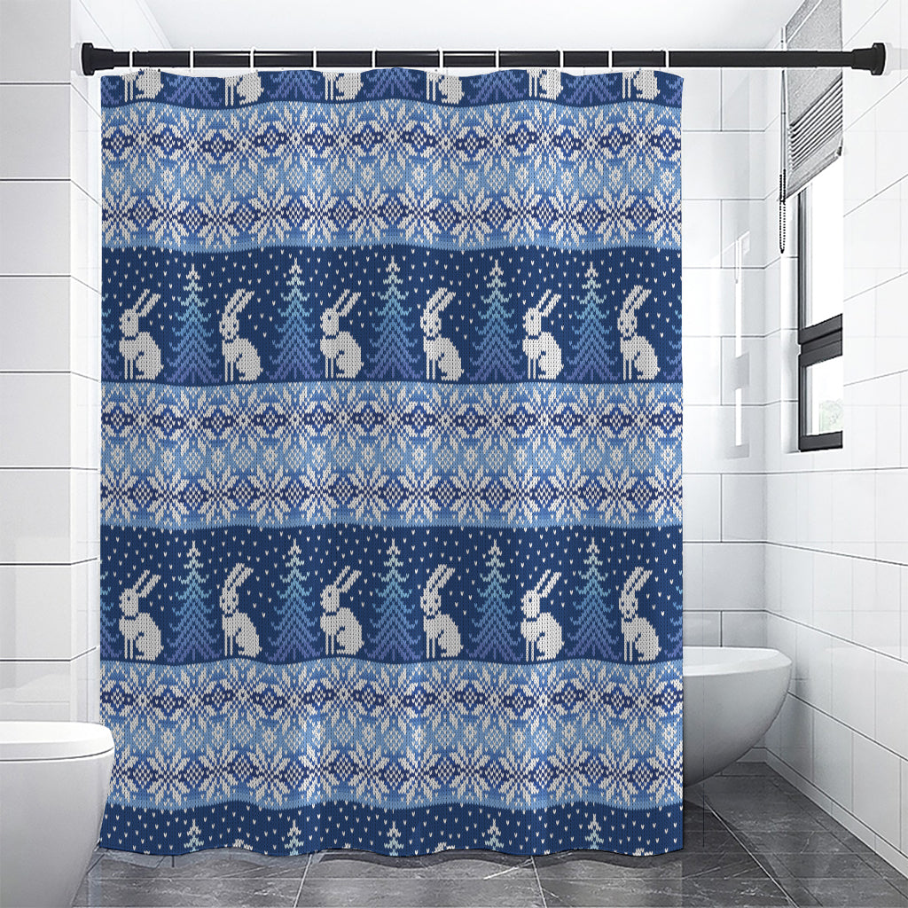 Snow Rabbit Knitted Pattern Print Shower Curtain