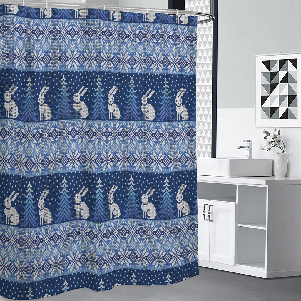 Snow Rabbit Knitted Pattern Print Shower Curtain