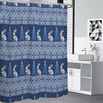 Snow Rabbit Knitted Pattern Print Shower Curtain