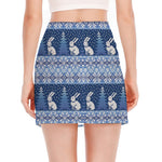 Snow Rabbit Knitted Pattern Print Side Slit Mini Skirt