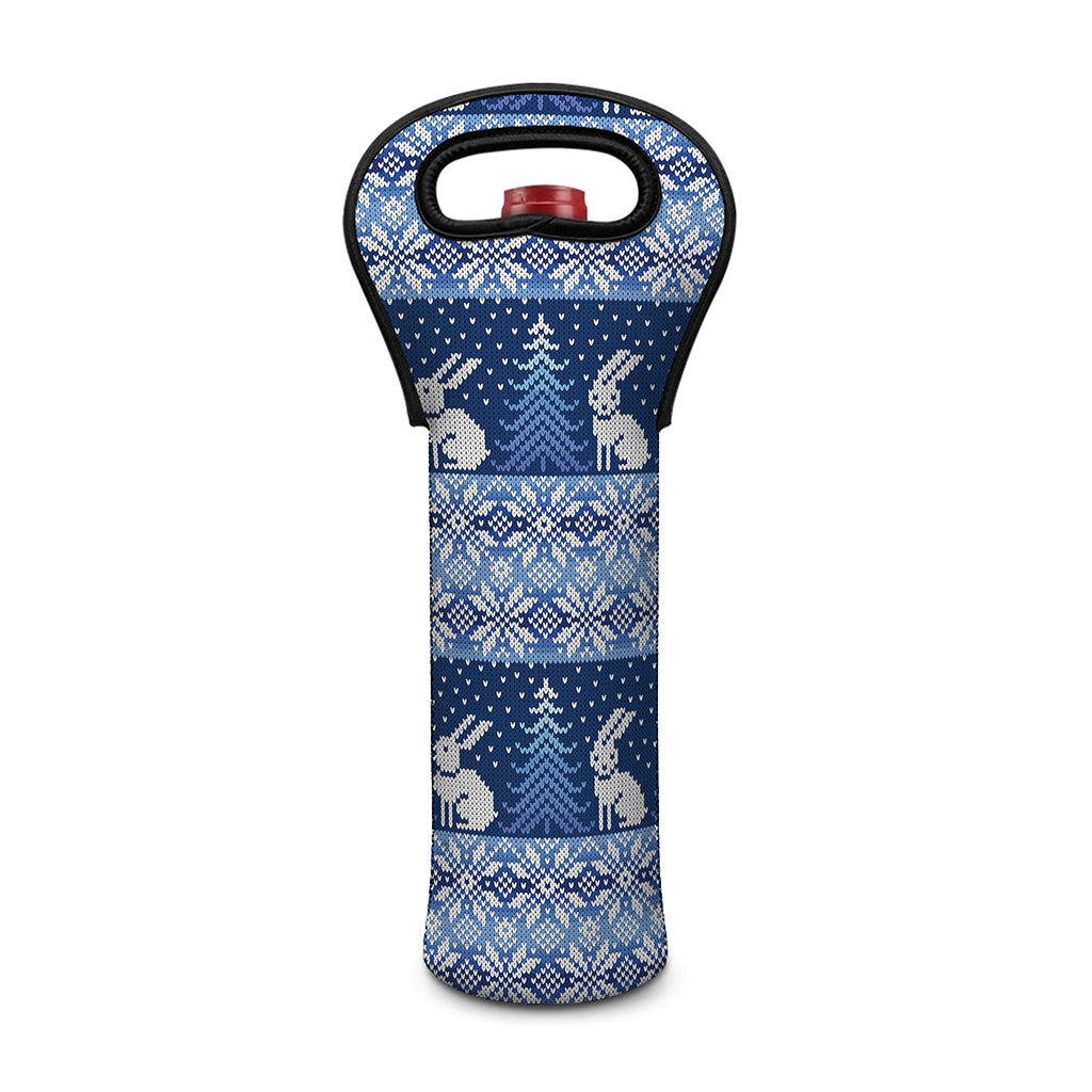 Snow Rabbit Knitted Pattern Print Single Neoprene Wine Tote