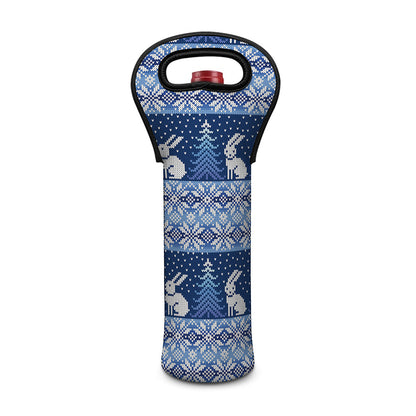 Snow Rabbit Knitted Pattern Print Single Neoprene Wine Tote