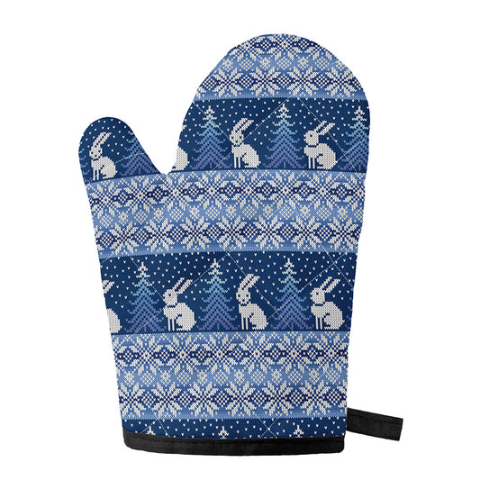 Snow Rabbit Knitted Pattern Print Single Oven Mitt