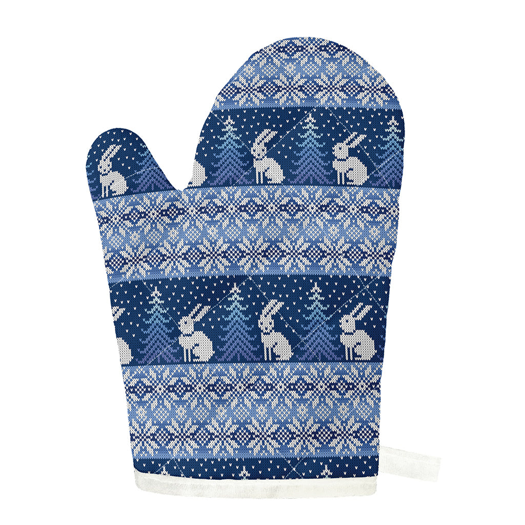 Snow Rabbit Knitted Pattern Print Single Oven Mitt
