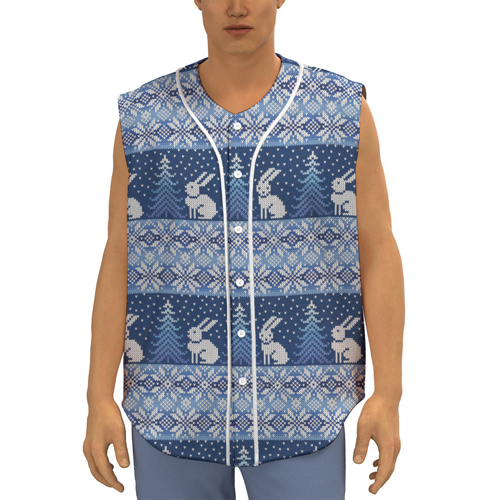 Snow Rabbit Knitted Pattern Print Sleeveless Baseball Jersey