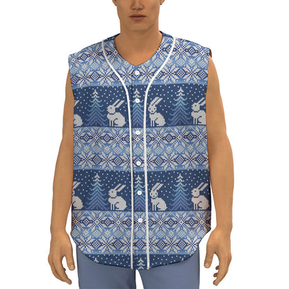 Snow Rabbit Knitted Pattern Print Sleeveless Baseball Jersey