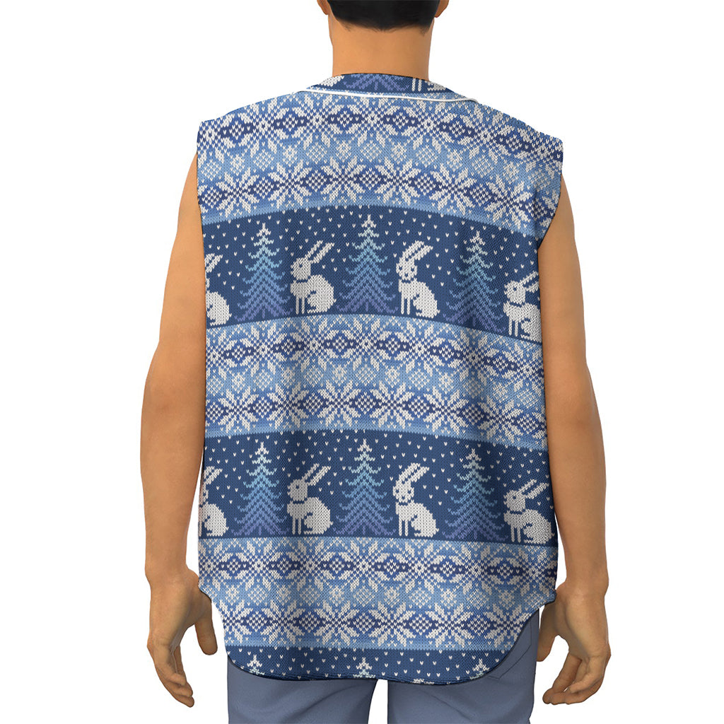 Snow Rabbit Knitted Pattern Print Sleeveless Baseball Jersey