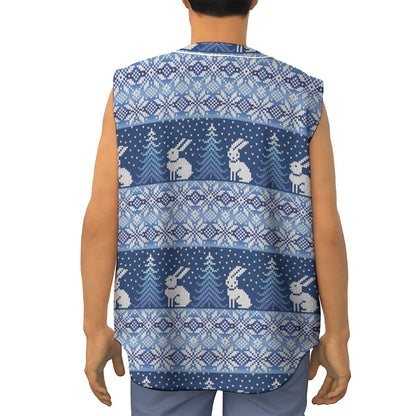 Snow Rabbit Knitted Pattern Print Sleeveless Baseball Jersey