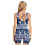 Snow Rabbit Knitted Pattern Print Sleeveless One Piece Swimsuit