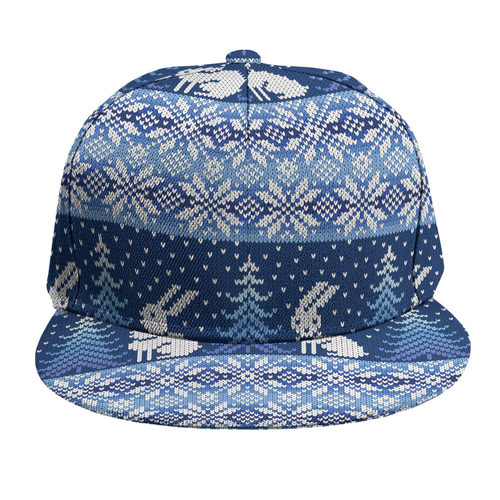 Snow Rabbit Knitted Pattern Print Snapback Cap