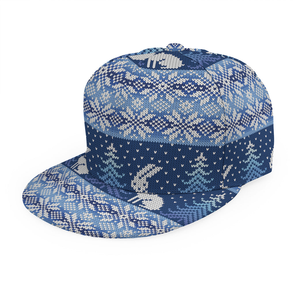Snow Rabbit Knitted Pattern Print Snapback Cap