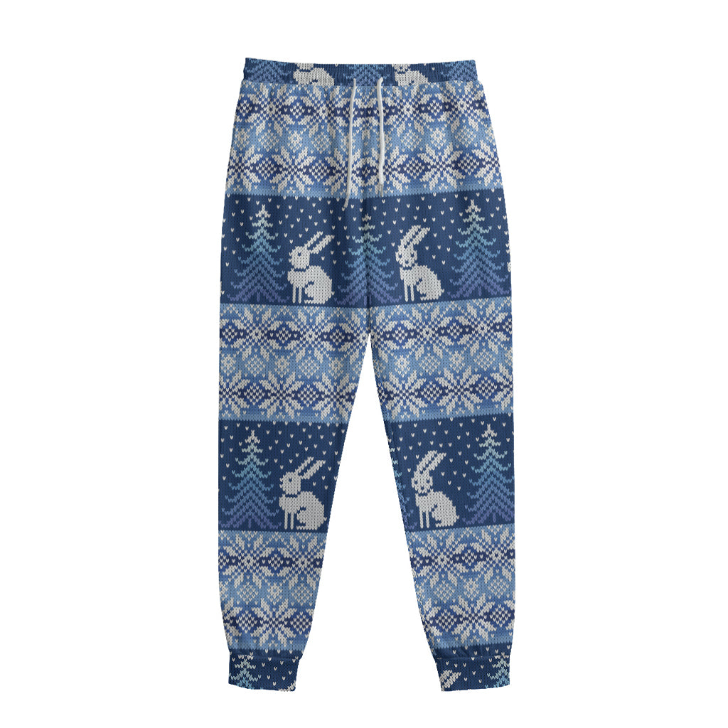 Snow Rabbit Knitted Pattern Print Sweatpants