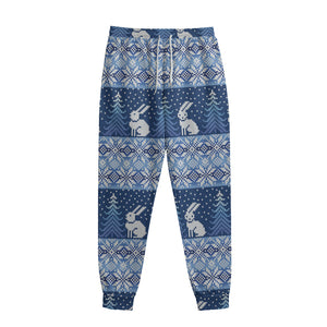 Snow Rabbit Knitted Pattern Print Sweatpants