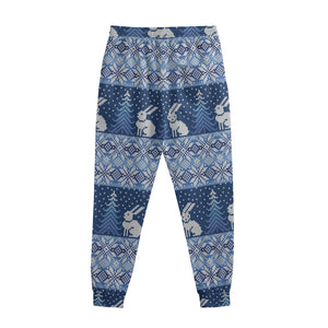 Snow Rabbit Knitted Pattern Print Sweatpants