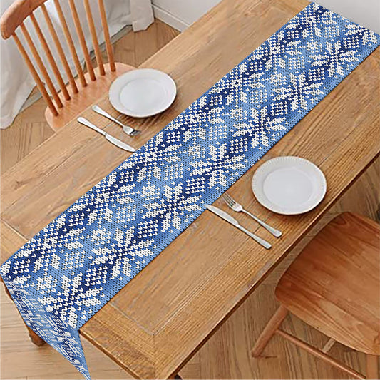 Snow Rabbit Knitted Pattern Print Table Runner