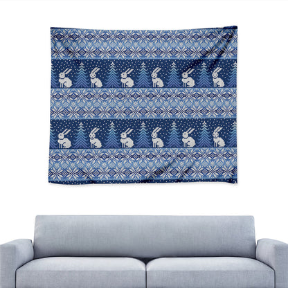 Snow Rabbit Knitted Pattern Print Tapestry