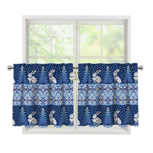 Snow Rabbit Knitted Pattern Print Tier Curtains