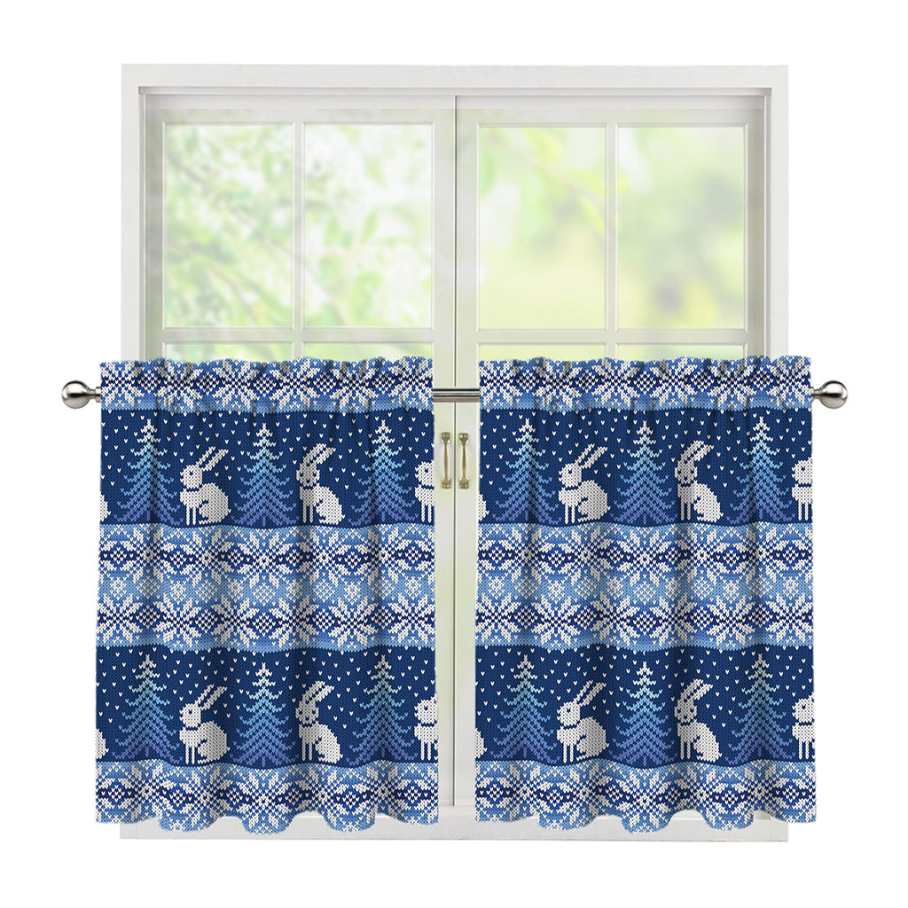 Snow Rabbit Knitted Pattern Print Tier Curtains