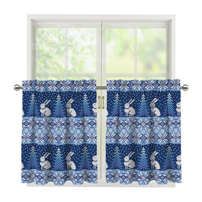 Snow Rabbit Knitted Pattern Print Tier Curtains
