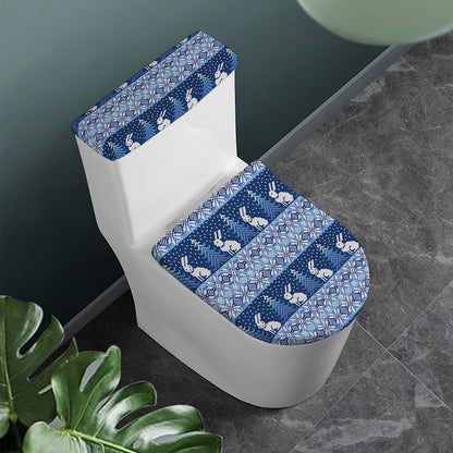 Snow Rabbit Knitted Pattern Print Toilet Lid And Tank Cover Set