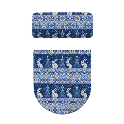 Snow Rabbit Knitted Pattern Print Toilet Lid And Tank Cover Set