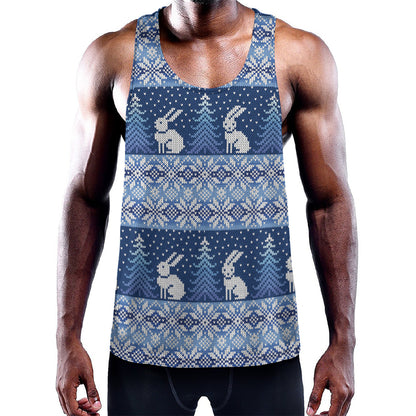 Snow Rabbit Knitted Pattern Print Training Tank Top