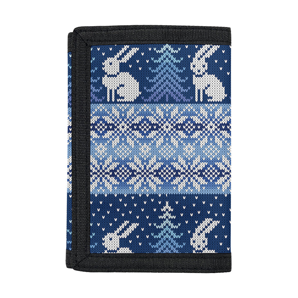 Snow Rabbit Knitted Pattern Print Trifold Wallet