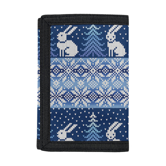 Snow Rabbit Knitted Pattern Print Trifold Wallet