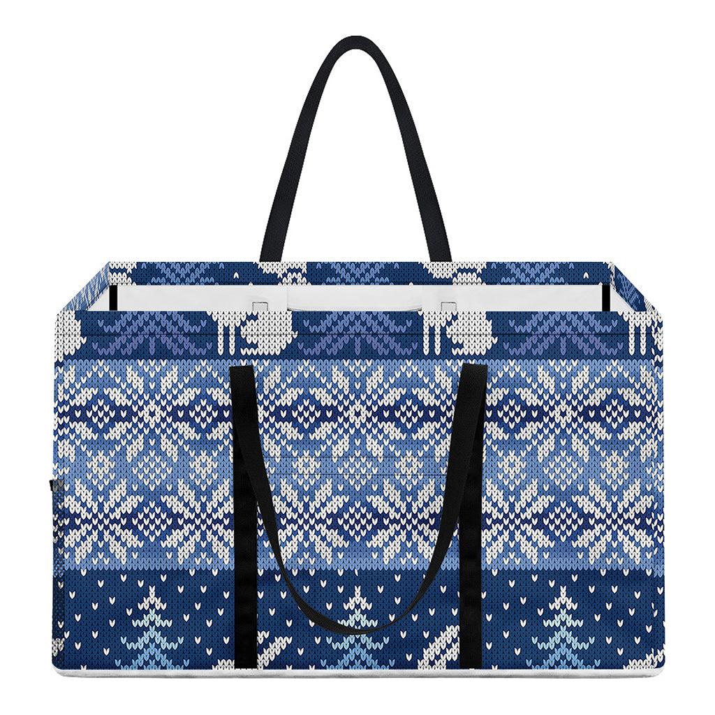 Snow Rabbit Knitted Pattern Print Utility Tote Bag