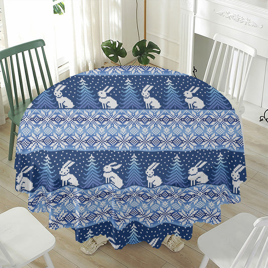 Snow Rabbit Knitted Pattern Print Waterproof Round Tablecloth