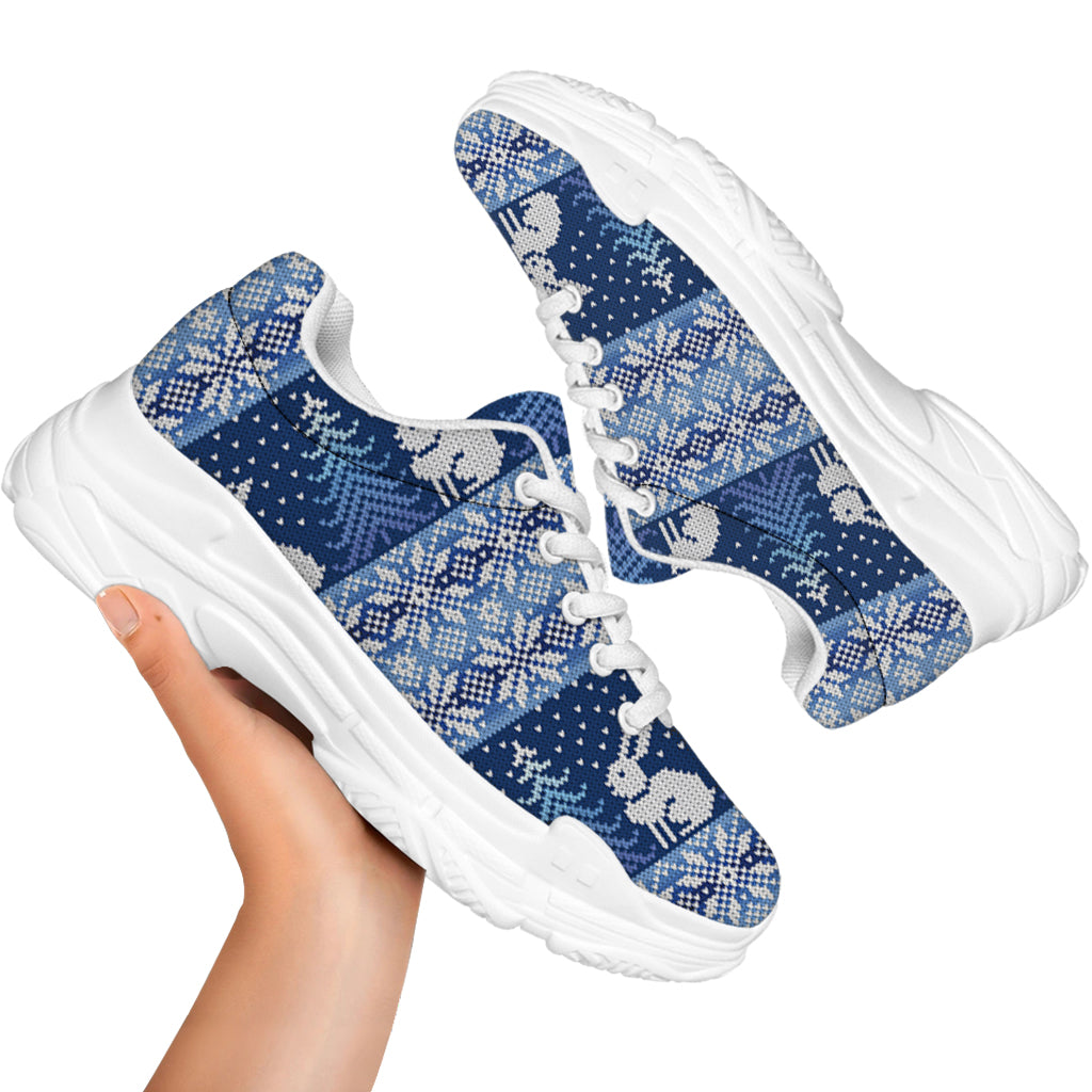 Snow Rabbit Knitted Pattern Print White Chunky Shoes