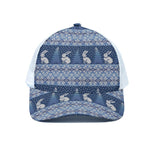 Snow Rabbit Knitted Pattern Print White Mesh Trucker Cap