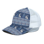 Snow Rabbit Knitted Pattern Print White Mesh Trucker Cap