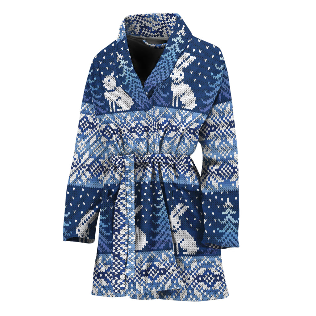 Snow Rabbit Knitted Pattern Print Women's Bathrobe