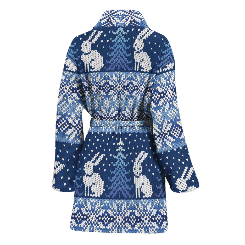 Snow Rabbit Knitted Pattern Print Women's Bathrobe