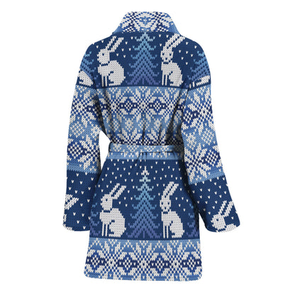Snow Rabbit Knitted Pattern Print Women's Bathrobe