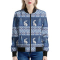 Snow Rabbit Knitted Pattern Print Women's Bomber Jacket