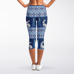 Snow Rabbit Knitted Pattern Print Women's Capri Leggings