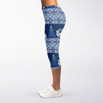 Snow Rabbit Knitted Pattern Print Women's Capri Leggings